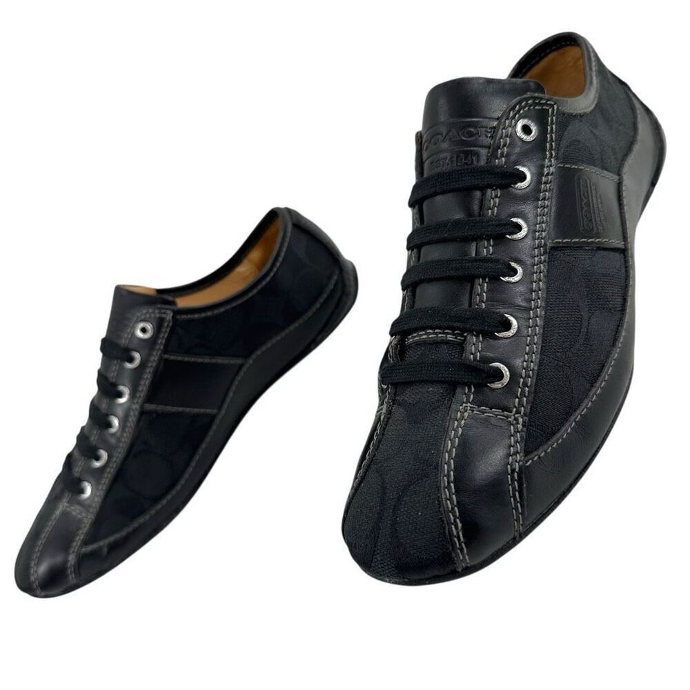 Coach Suee Black Monogram Canvas/Leather Lace-up Comfort Sneakers Size 6.5 - Picture 2 of 9